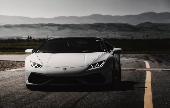 Картинка mountain, lamborghini, road, huracan, white