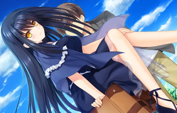 Девушка, игра, арт, чемодан, парень, Summer Pockets