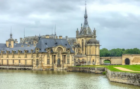 Город, река, замок, франция, Chateau de Chantilly