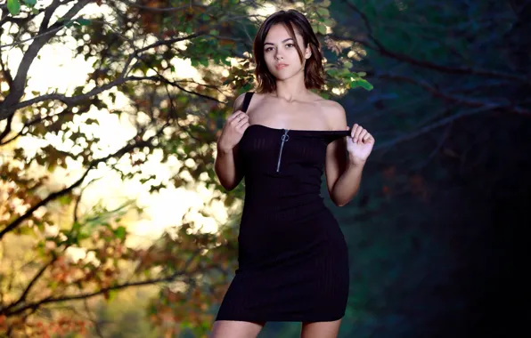 Forest, hot girl, trees, brown hair, nature, sexy woman, countryside, posing