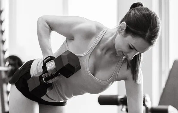 White, black, workout, fitness, dumbbell