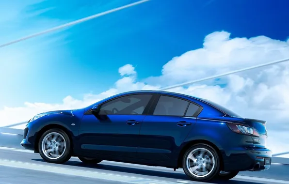 Синий, спорт, скорость, sport, blue, мазда, Mazda3