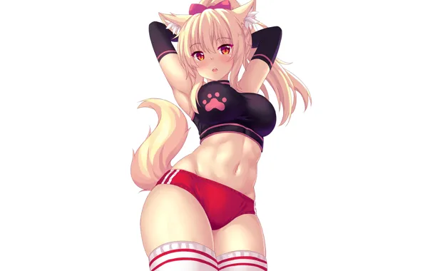 Girl, sexy, shorts, thighhighs, long hair, boobs, animal ears, anime