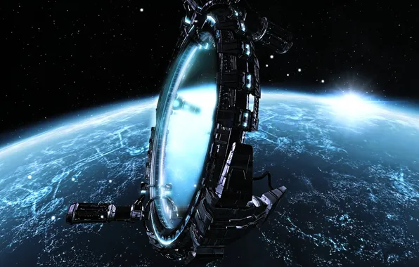 Картинка космос, планета, врата, X3 Terran Conflict