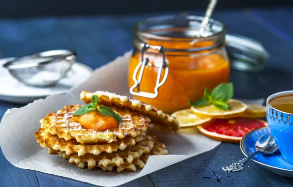 Чай, банка, вафли, выпечка, background, сладкое, sweet, варенье