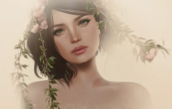Картинка девушка, цветы, лицо, портрет