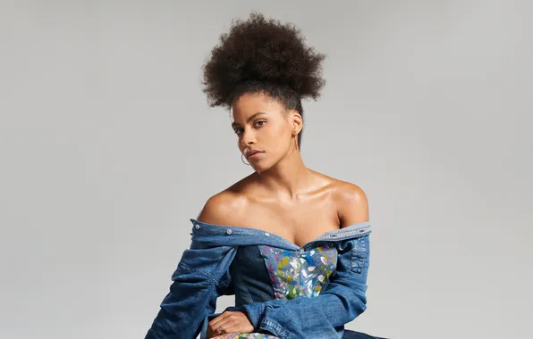 Поза, фон, портрет, актриса, брюнетка, прическа, Zazie Beetz, Зази Битц