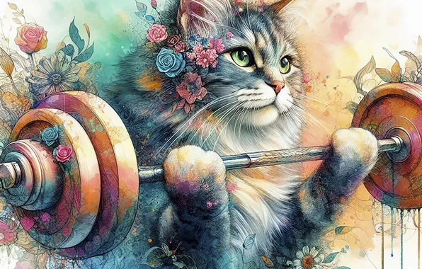 Кошка, кот, взгляд, поза, стилизация, ИИ-арт, нейросеть