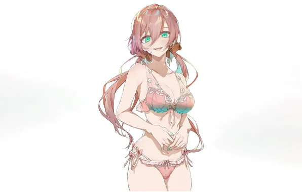 Картинка girl, sexy, lingerie, bra, cleavage, panties, pink hair, green eyes