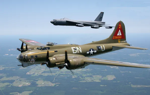 Картинка пара, пилот, парад, бомбардировщик, B-17, летающая крепость, Flying Fortress, B-52