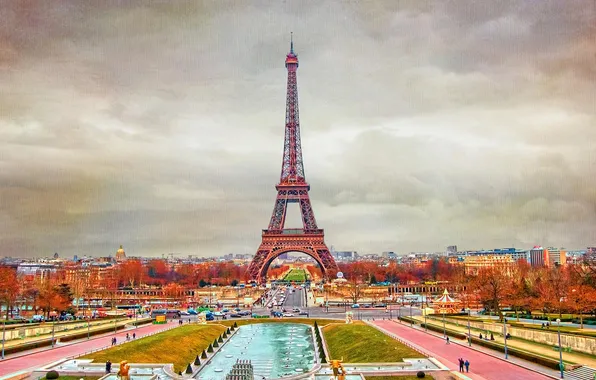 Картинка осень, небо, деревья, Франция, Париж, башня