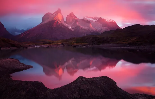 Свет, горы, Чили, розовая дымка