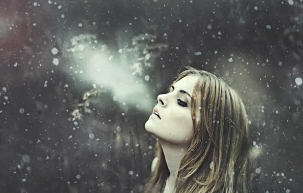 Wet, woman, steam, winter, snow, hair, Cold