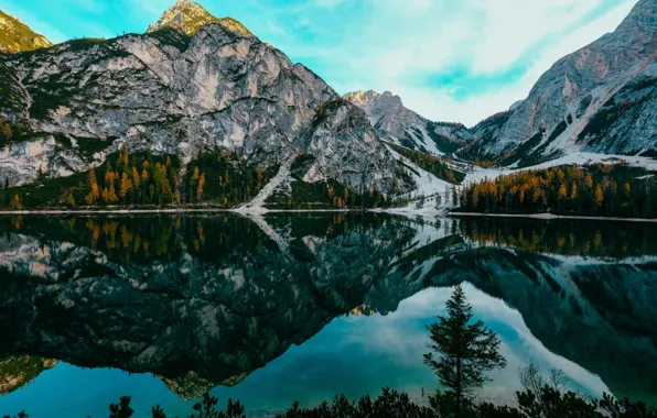 Небо, Природа, Отражение, Горы, Озеро, Деревья, Гора, Лес