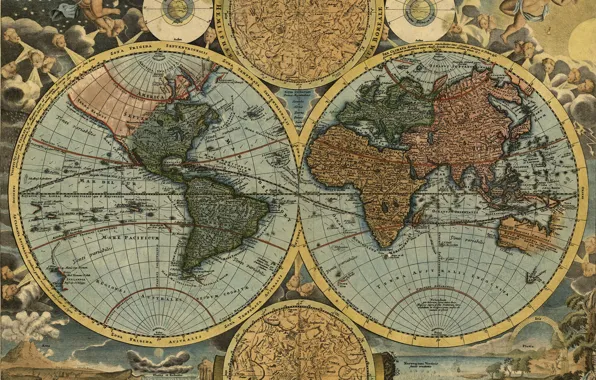 Картинка путешествия, карта мира, география, 1716, Иоганн Баптист Гоманн