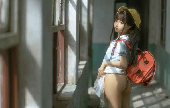Ass, schoolgirl, asian beauty, ero coslpay, Аниме-блогер, Welfare COS, Stupid Momo, Little Yellow Hat Gentleman …