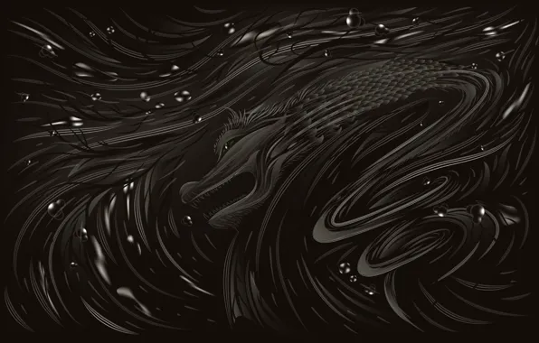 Вода, узор, черный, Дракон