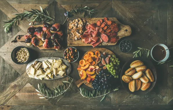 Виноград, фрукты, fruit, нарезка, bread, булочки, cheese, инжир