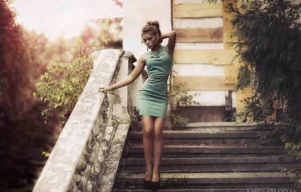 Картинка girl, dress, legs, stairs, slim