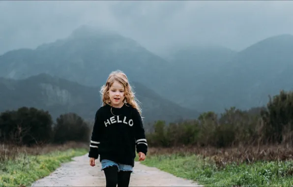 Дорога, природа, девочка, girl, прогулка, привет, nature, mountains