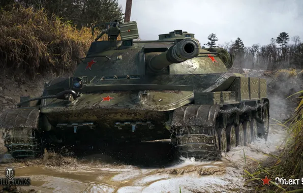 Картинка дорога, лес, вода, грязь, танк, советский, средний, World of Tanks