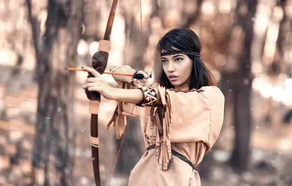 Картинка девушка, лук, стрела, Alessandro Di Cicco, Native Hunter