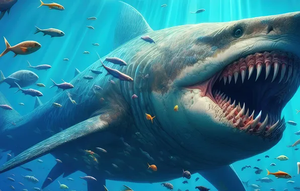 Картинка underwater, ocean, shark, fish