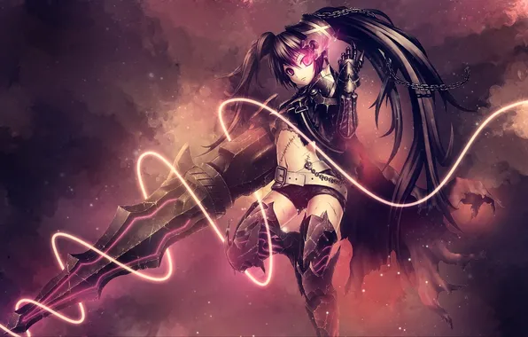 Девушка, оружие, доспехи, black rock shooter, шрамы