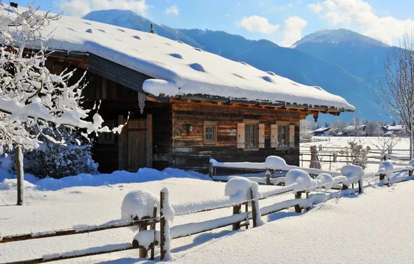 Картинка зима, снег, деревья, природа, дом, фото