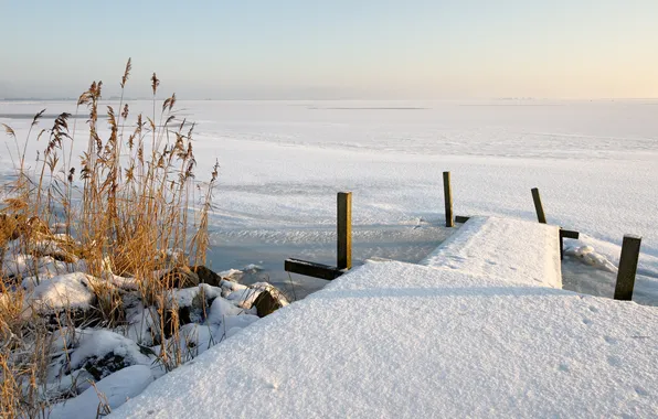 Картинка зима, снег, пейзаж, озеро