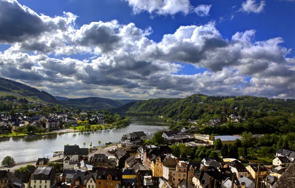 City, river, town