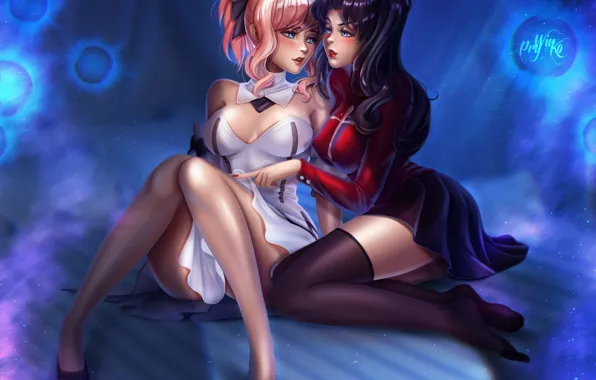 Картинка эротика, грудь, девушка, ноги, платье, брюнетка, арт, блондинка