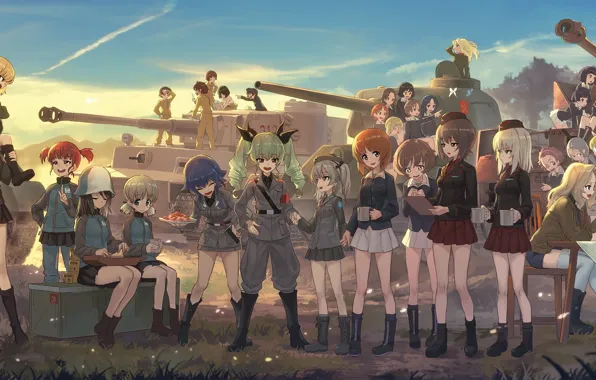 Girl, happy, anime, army, asian, tank, japanese, oriental