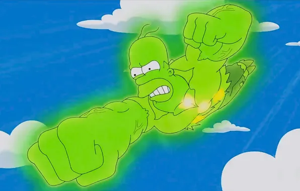 Картинка Green, Homer Simpson, Cartoon, Fly, Radiation
