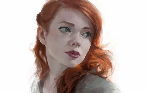 Картинка взгляд, рыжеволосая, нарисованная девушка