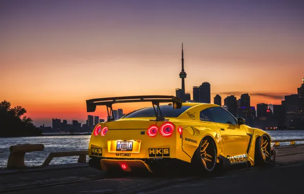 Закат, тюнинг, вечер, Канада, Nissan, GT-R, Торонто, Canada