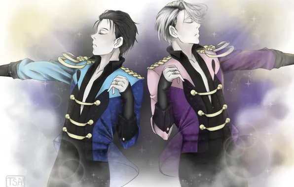 Аниме, арт, фигуристы, парни, Yuri on Ice, Юрий на льду, Виктор Никифоров, Юри Катсуки