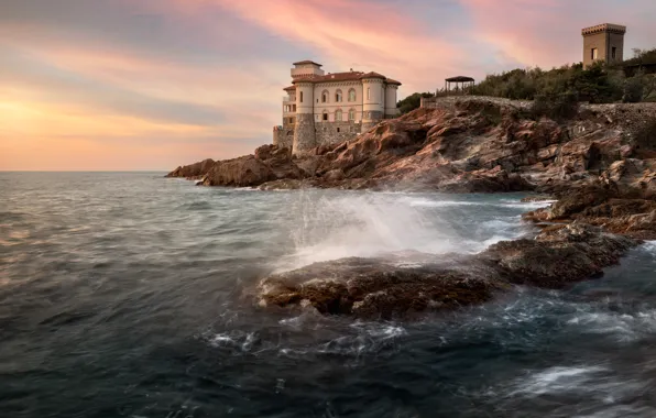 Картинка море, берег, особняк, замок