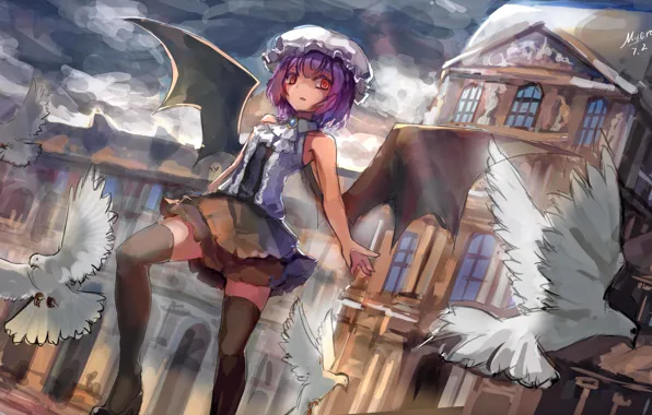 Девушка, Крылья, Аниме, Touhou, Remilia Scarlet