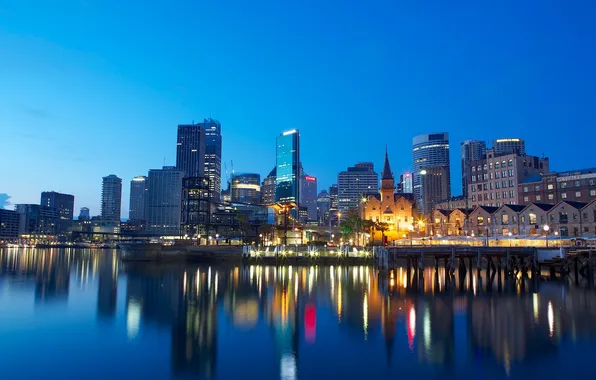 Картинка ночь, город, пристань, Sydney