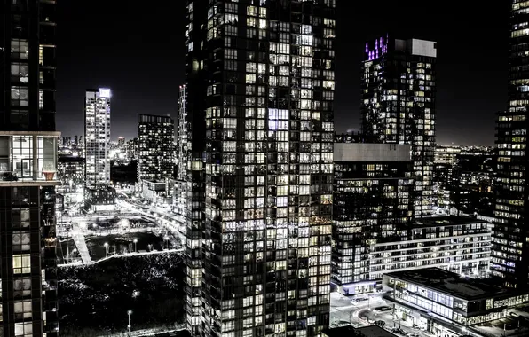 Картинка ночь, город, огни, Канада, Торонто, Toronto
