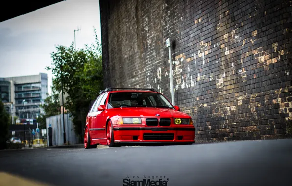 Bmw, red, stance, e36, Touring