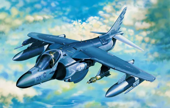 Art, airplane, painting, aviation, jet, McDonnell Douglas AV-8B Harrier II