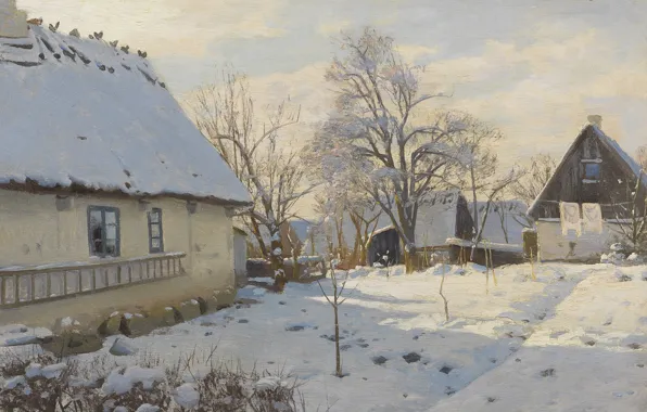 1923, датский живописец, Петер Мёрк Мёнстед, Peder Mørk Mønsted, Danish realist painter, Winter in Bröndbyvester, …
