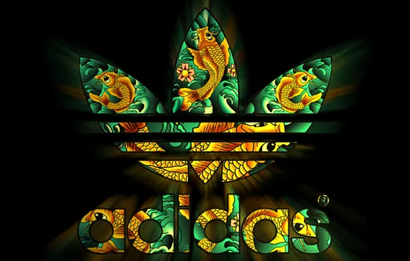 Коллаж, обои, рыбка, логотип, эмблема, адидас, adidas