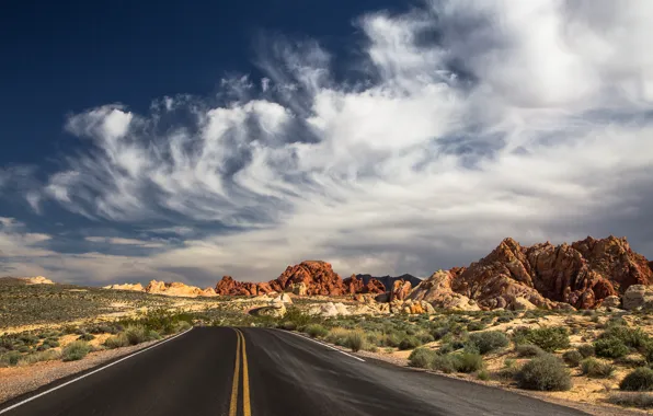 Дорога, природа, пустыня, North Las Vegas, the Valley of Fire, State Park