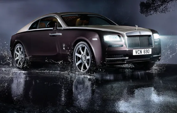 Картинка авто, свет, фары, Rolls-Royce, роскошь, роллс-ройс, Wraith