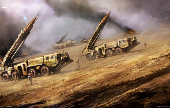 Картинка рисунок, арт, на боевой позиции, неофициально «керосинка», ракетные установки, SS-1c Scud, экспортное обозначение R-300