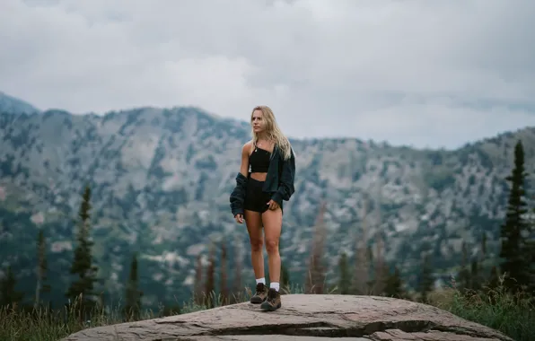 Girl, Nature, Rock, Wood, Landscape, Mountain, Women, Sport
