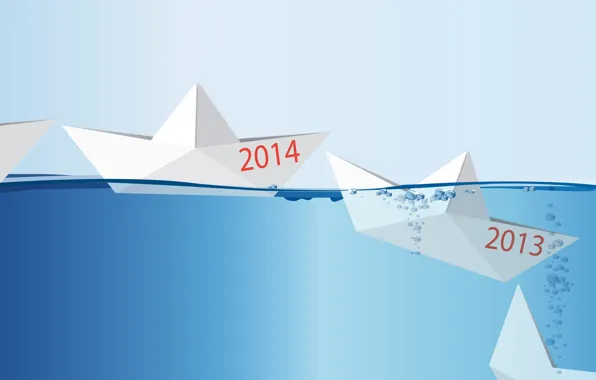 Concept, happy new year, С Новым годом, 2014, концепция, Origami, ship in water, корабль в …